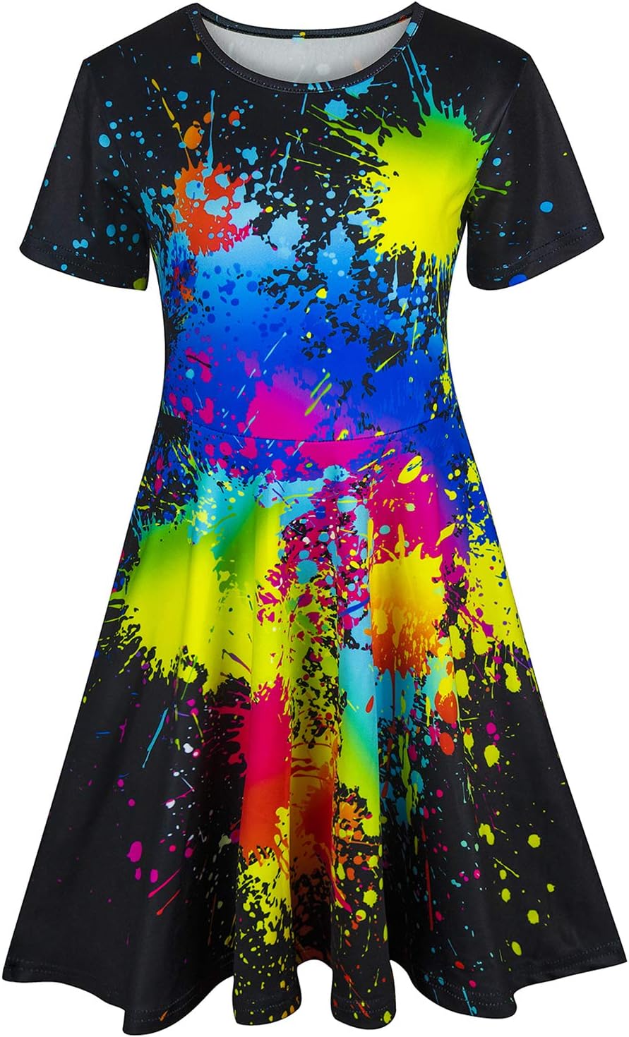 Kayolece Girls Dresses 3D Print Short Sleeve Cute Casual Party Clothes for Kids 2-9Y