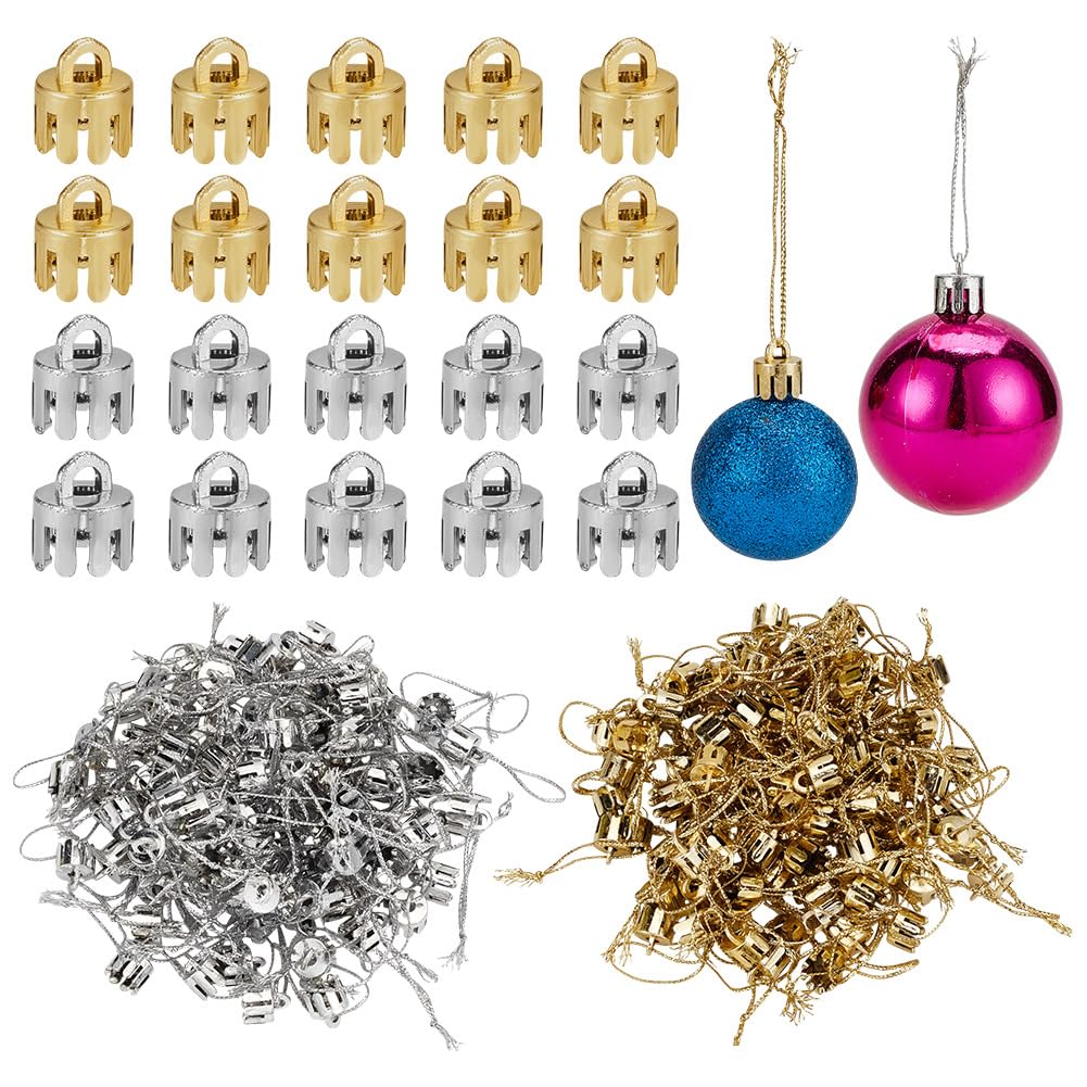 arricraft 200 Pcs Christmas Hangers Caps, 2 Colors 70mm Christmas Column Replacement Ornament Hangers Caps Gold Silver Ornament Round Plastic Caps for Christmas Tree Porcelain Party