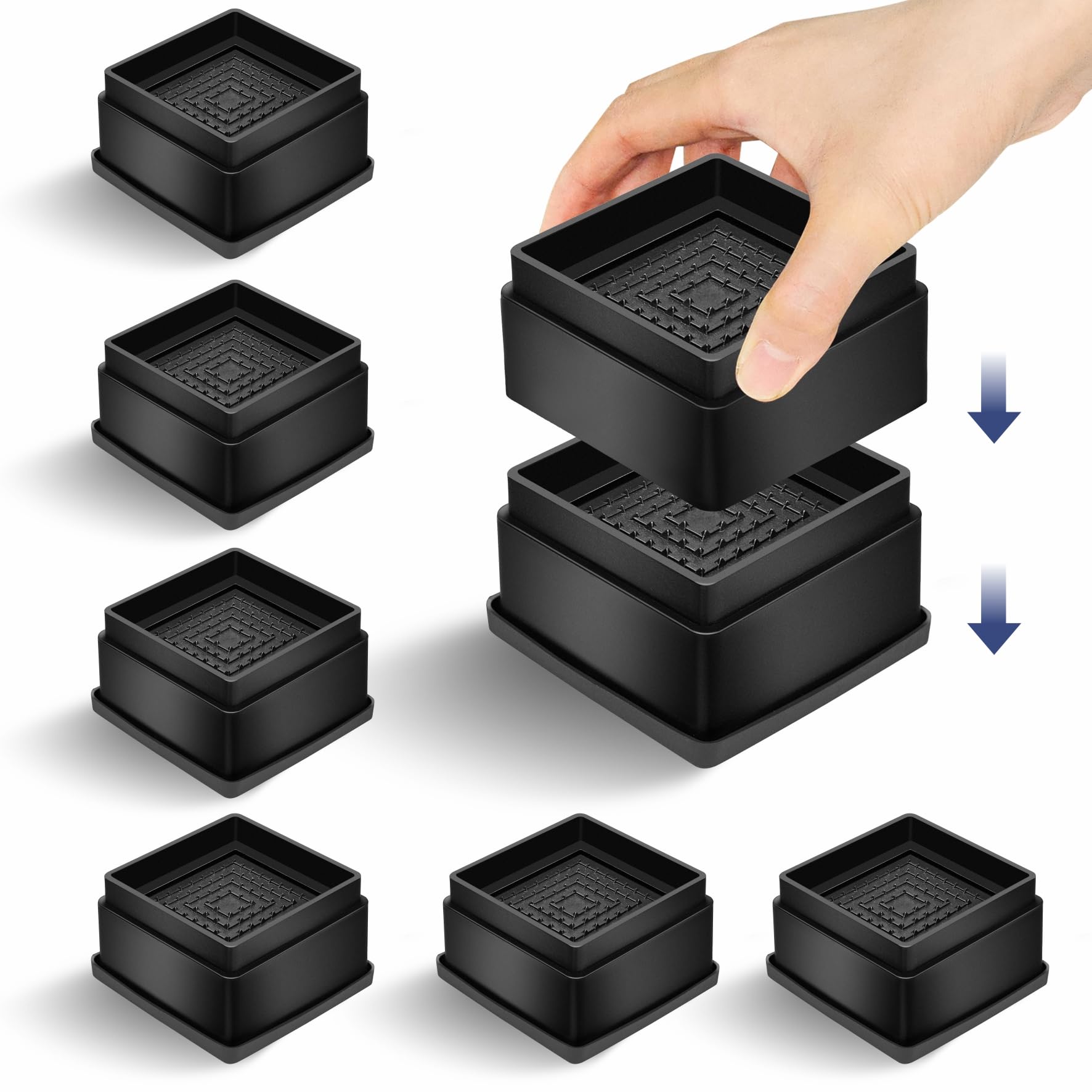 MixDora Bed Risers 1 Inch Square Stackable Furniture Risers Anti-Slip Chair Raisers for Sofas Couches Table Set of 8 Pack Black (8 Pack, 1 Inch)