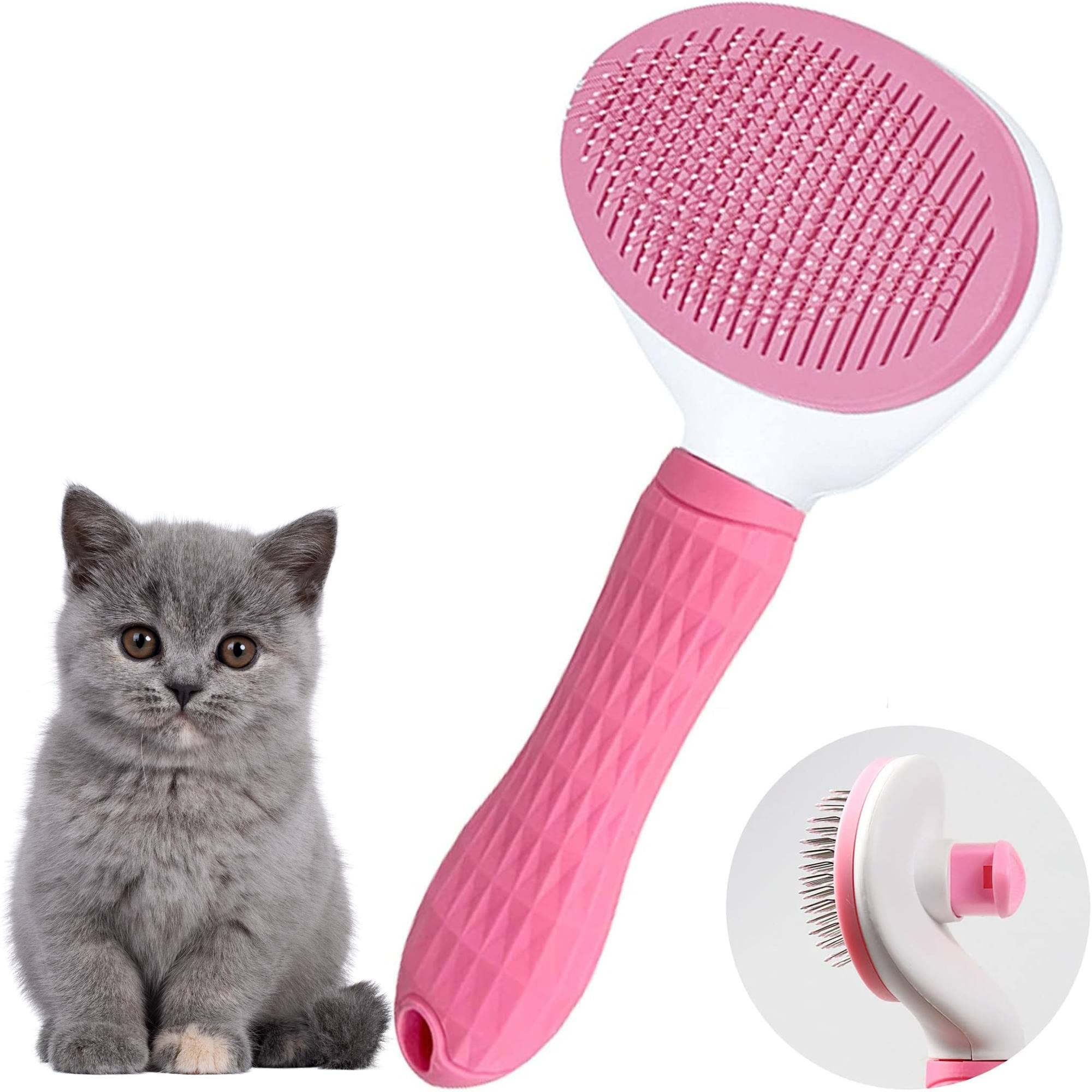 Muxtraders Cat Grooming Brush, Self-cleaning Massage Comb for Short and Long-haired Cats, Puppy & Kitten, Removes Loose Undercoat, Mats, Tangled Hair and Shed Fur