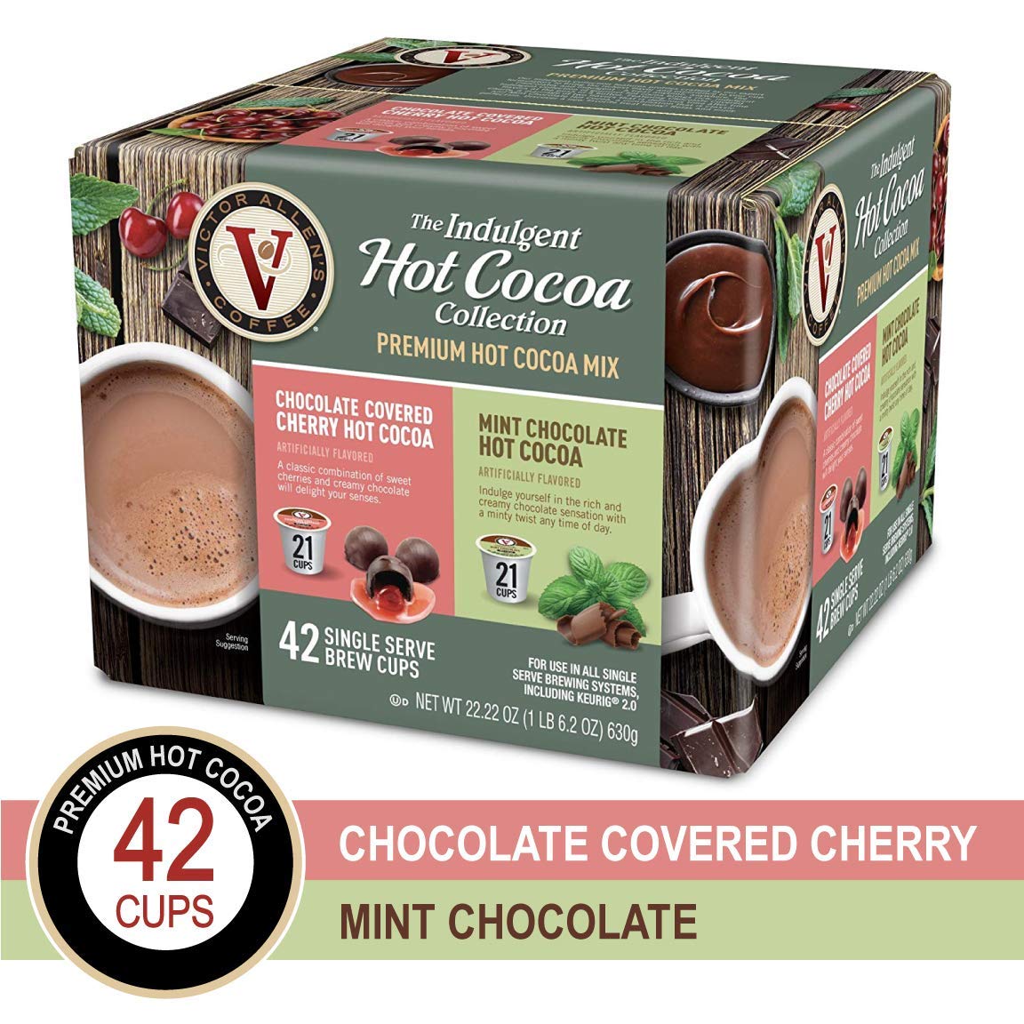 Hot Cocoa Variety Pack with Chocolate Covered Cherry & Mint Chocolate for K-Cup Keurig 2.0 Brewers, 42 Count, Victor Allen&rsquo;s Coffee Single Serve Coffee Pods