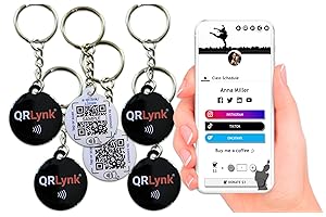 QRLYNK Smart Keychain - Unlimited Usage Tap or Scan QR Code - Works iPhone & Android - No Subscription or Fee (Black - Pack 6)
