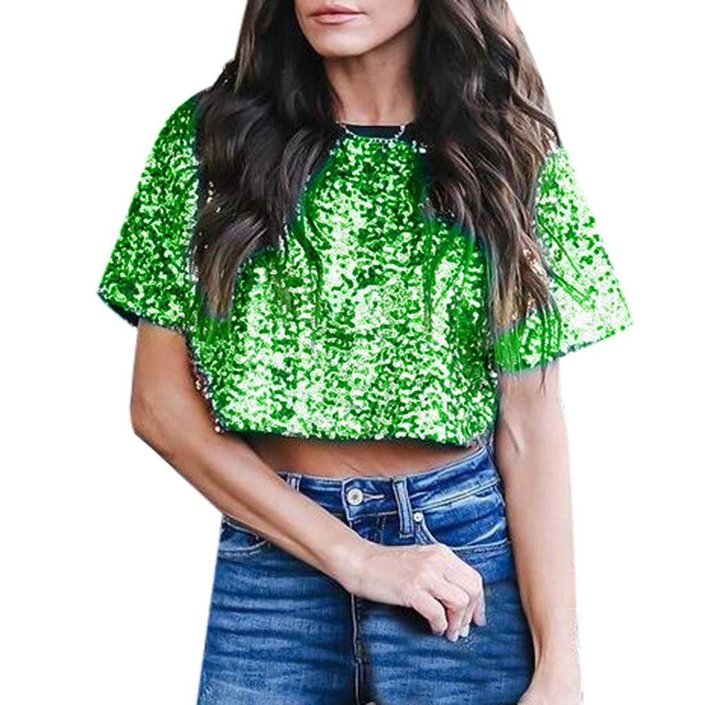 green sequin crop top
