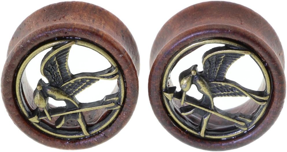Oasis Plus Gothic Raven Organic Wood Tunnels Double Flared Ear Stretcher Saddle Plugs Gauge 8mm - 20mm