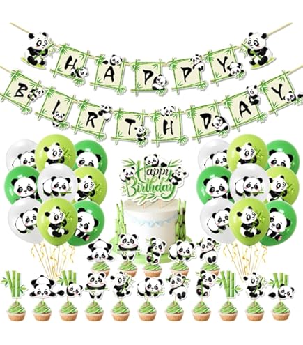 Panda Birthday Banner With Bamboo Design - DIY Hanging Garland For Baby Showers & Parties