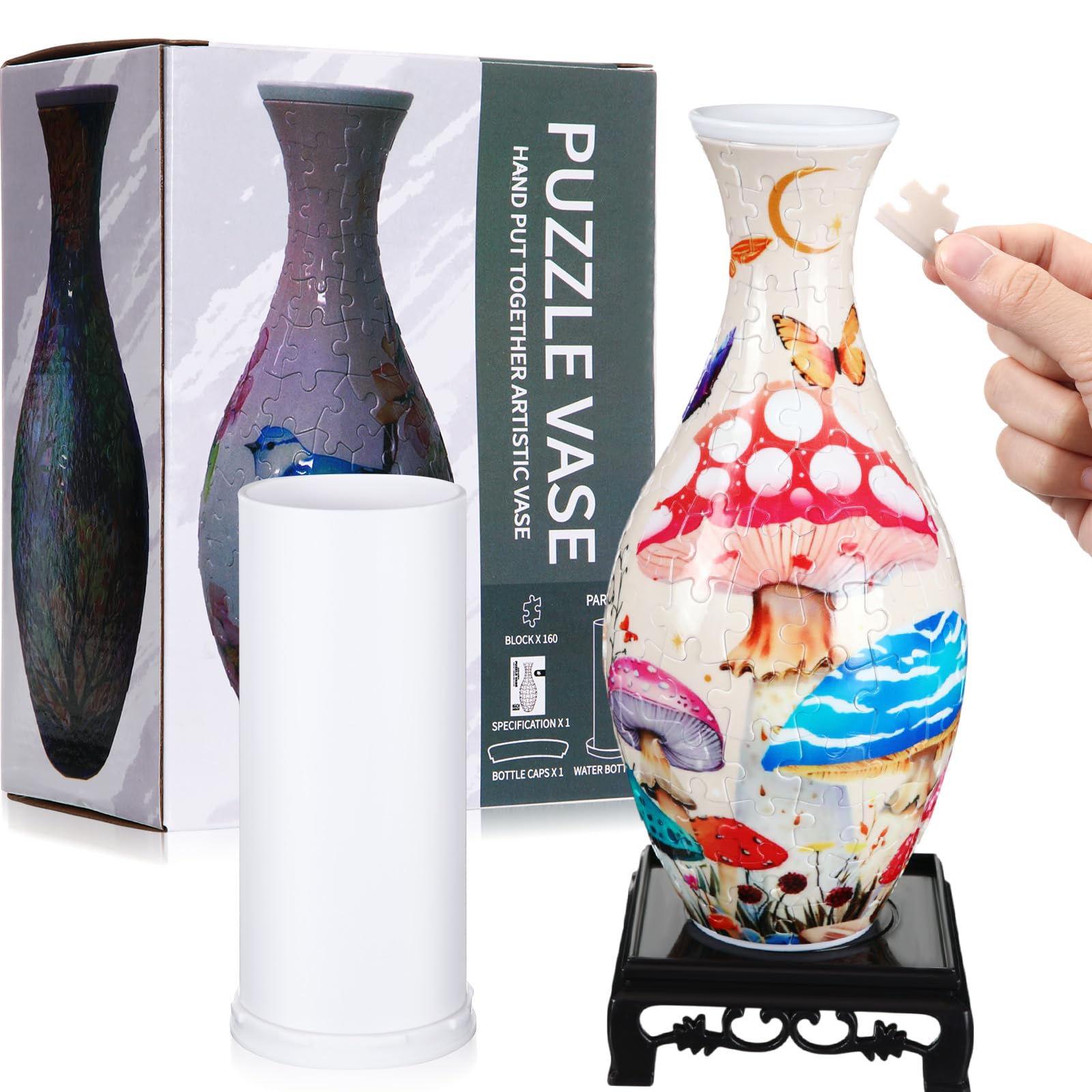 Photo 1 of Silipull 3D Puzzle Vase Puzzle Flower Vase Crafted from 160 Curved Plastic Puzzle Pieces 3D DIY Housewarming Gift for Flower Arrangements and Home Decoration(Mushroom)