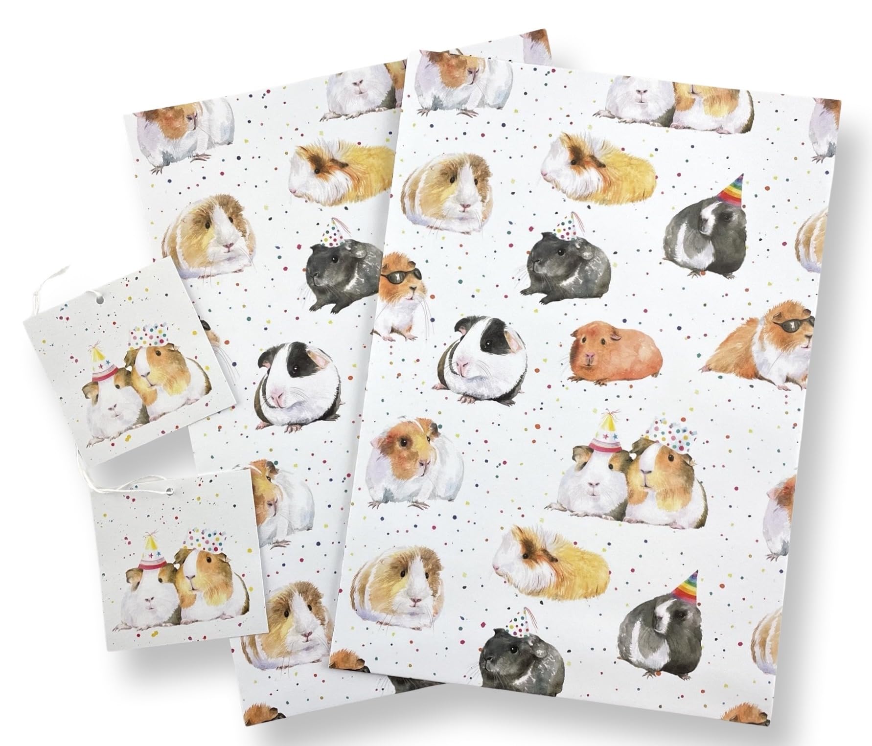 Guinea Pig Party Recycled and Recylable Gift Wrapping Paper - 2 sheets and tags - fun cute birthday wrap - childrens present