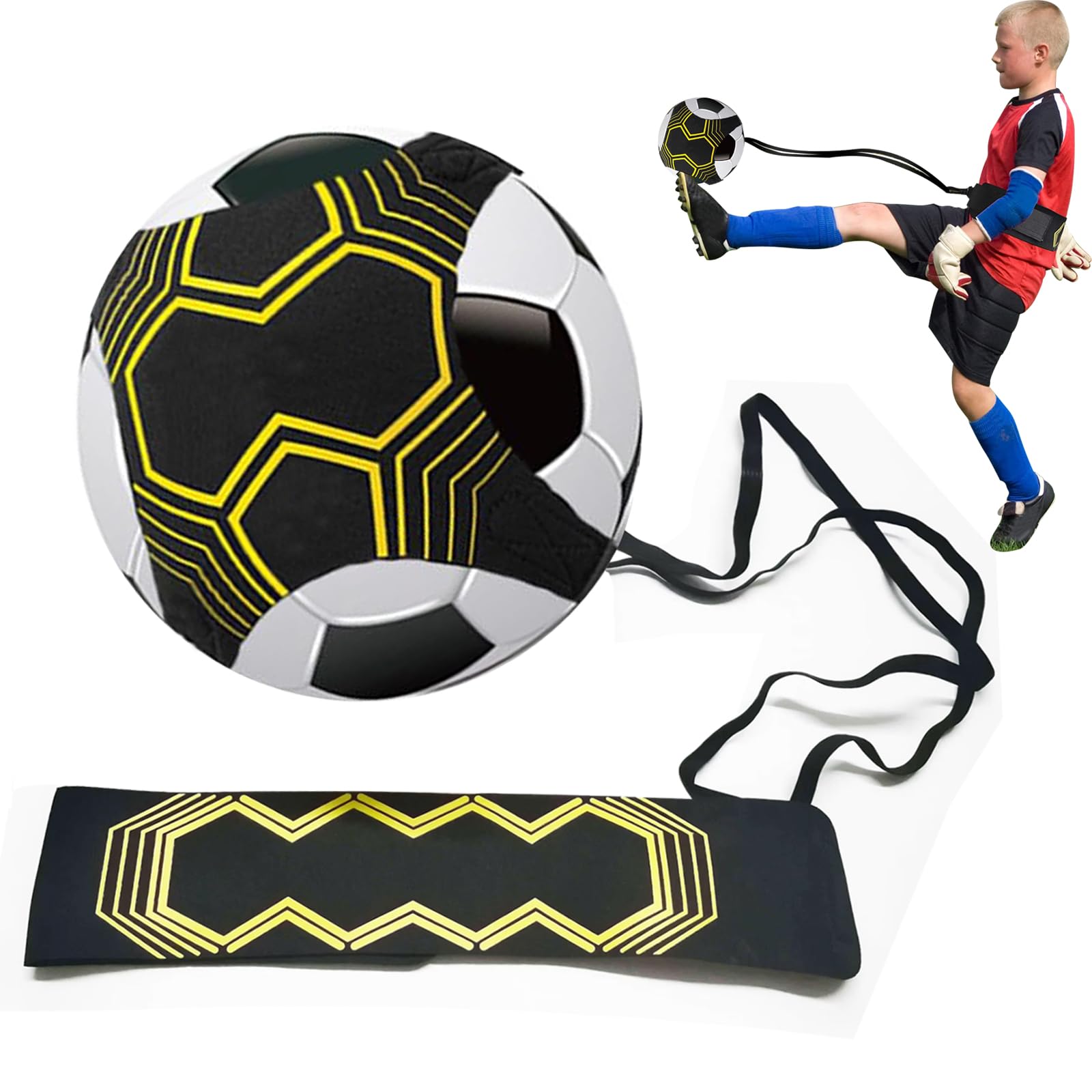 EHIOG Football Kick Trainer & Soccer Training Aid Belt, Adjustable Waist Belt for Football Training, Volleyball, Rugby Ball Practice – Solo Control Equipment for Kids & Adults (Fits Size 3/4/5 Balls)