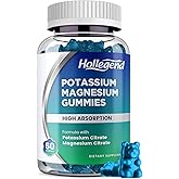 HOLLEGEND Potassium Magnesium Gummies, High Absorption Potassium Citrate 99mg Magnesium Citrate 180mg, Chewable Gummy Supplements for Leg Cramps & Muscle, 60 Count