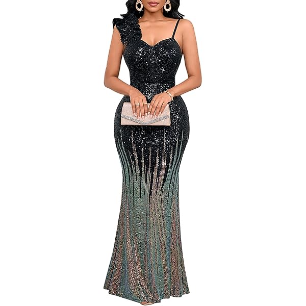 Amazon.com: dasmzper Women's Sequin Evening Gown – Elegant Sleeveless V  Neck Mermaid Formal Maxi Dress for Wedding, Prom or Party Black : Clothing,  Shoes & Jewelry
