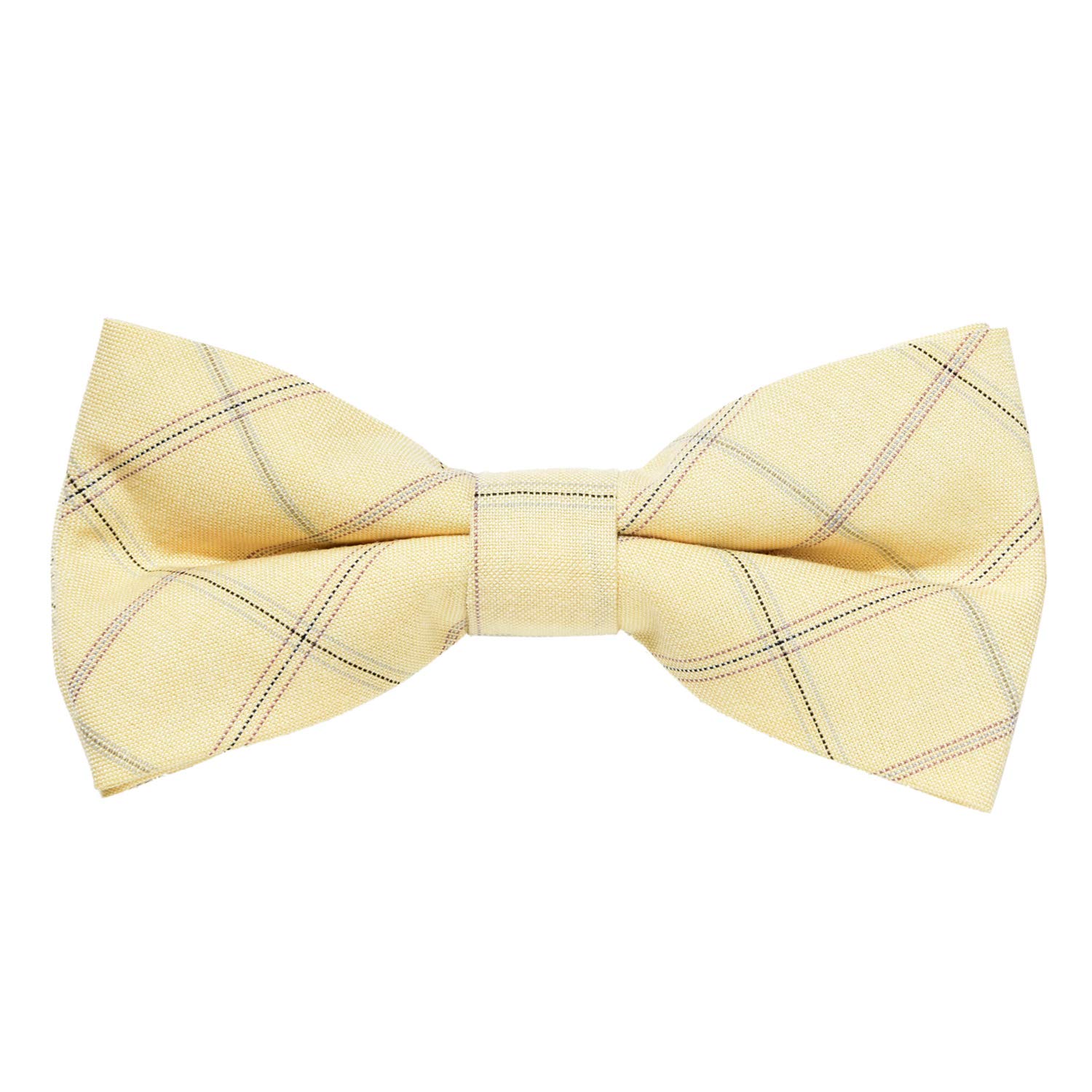 MASADA corduroy bow tie light yellow plaid - men's accessory in vintage look, continuously adjustable, handmade with hook closure - 12 x 6 cm