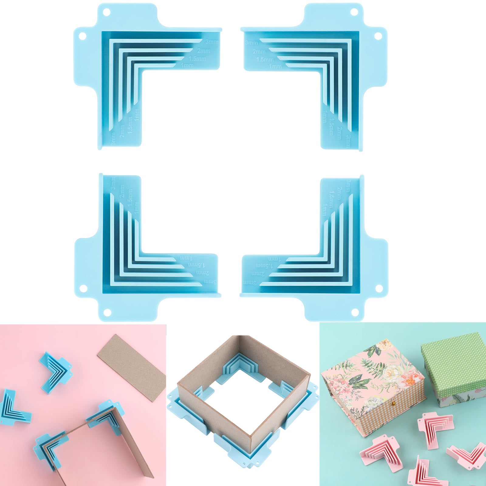 4PCS Corner Guides for Chipboard Boxes,Right Angle Clamp Tool Assembly Clamps for Gluing Papers Card Making Positioning Squares Scrapbooking Tool Suitable for 1mm,1.5mm,2mm and 3 mm Thicknesses Paper