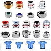 18-PCS Brass Faucet Adapter Kit, Metal Sink Faucet Aerator Adapter Sets | Male Female Connectors with 4-PC Aerator Removal Tools, Fits Removable Aerator Faucet in Bathroom, Garden Hose, RV, Easy DIY