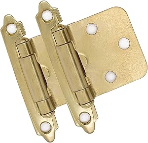 20 Pair (40 Units) goldenwarm Overlay Cabinet Hinges Brushed Brass Flush Mount Cabinet Hinges - SCH30BB Gold Decorative Hinges for Cabinets Bathroom and Cupboard