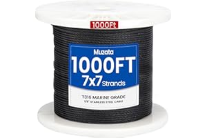 Muzata 1000 ft 1/8" Black Stainless Steel Cable Railing System Hardware T316 Stainless Steel Wire Rope 7x7 Strands 1800 lb Breaking Strength Black Cable Railing Kit for Indoor Outdoor WR19