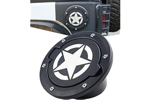 PKEDUO Black Star Gas Cap Cover Fuel Filler Door Cover Compatible with 2007-2017 Wrangler JK JKU 2/4-DOOR(NOT FOR 2018+ JL MODELS)
