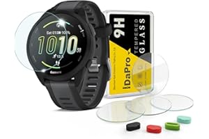 iDaPro [4Pcs Screen Protector for Garmin Forerunner 165 / Forerunner 165 Music+[4Pcs] Silicone Anti-dust Plugs,Tempered Glass,9H Hardness,Anti-Scratch,Anti-Bubble,Easy Installation