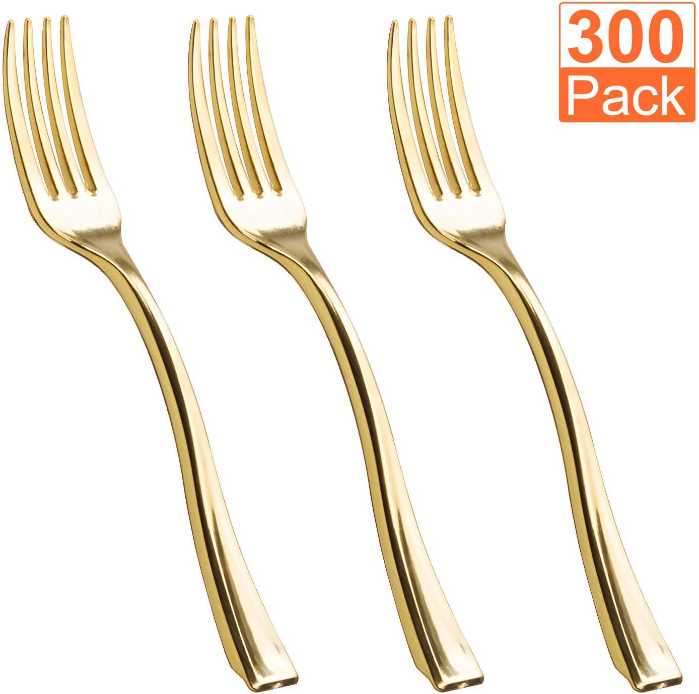 CBTONE Premium Gold Plastic Forks 4 Inch 300 Pack Heavy