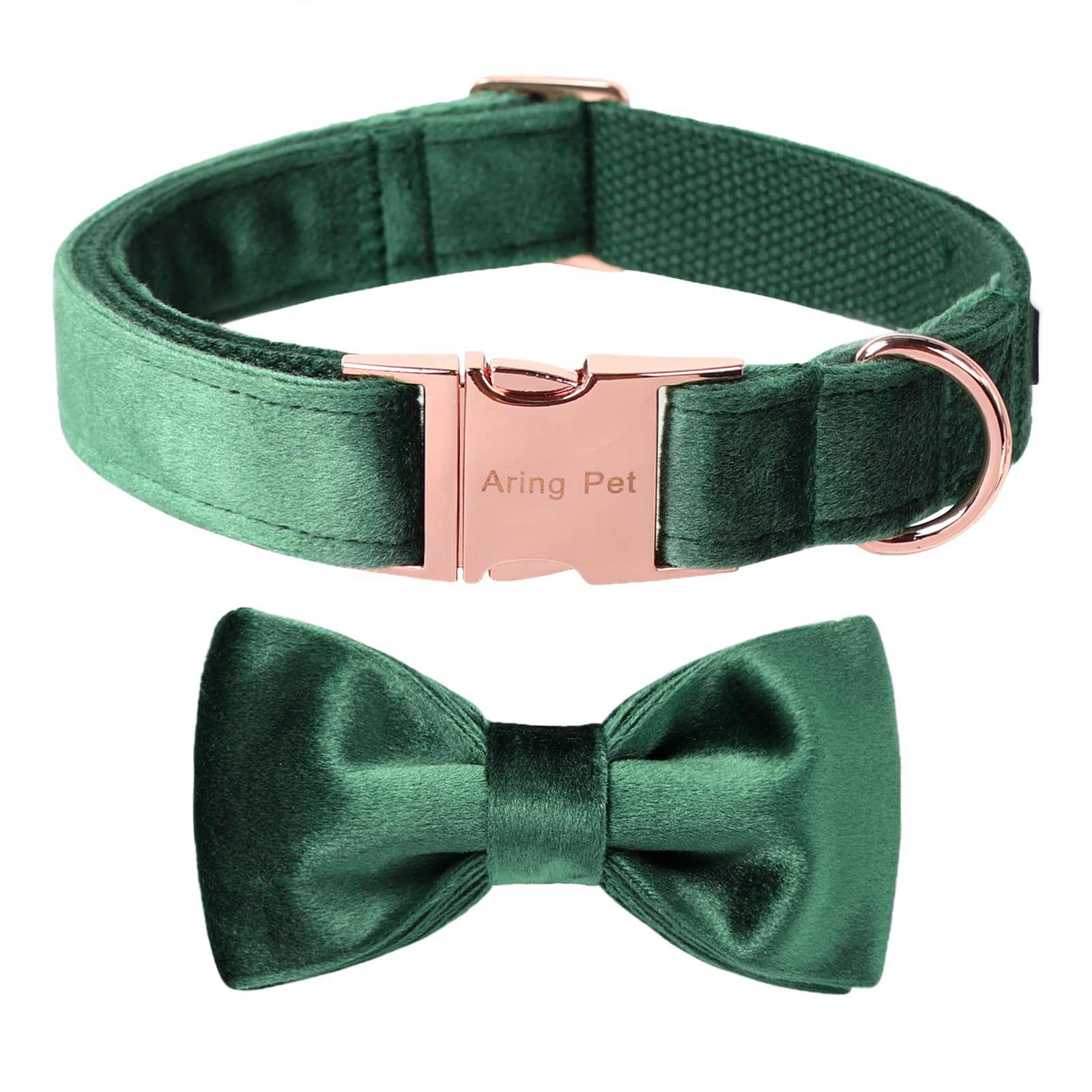 ARING PET Velvet Dog Collar-Christmas Bowtie Dog Collars, Soft&Comfortable Green Velvet Collar with Bow for Small Medium Large and Girl Boy Dogs