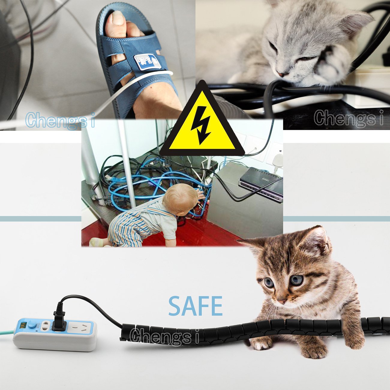 Chengsi Cable Management Sleeve 19.7ft Cable Organizer Coiled Tube Wire Wrap Cable Sleeve for Home Office PC TV White