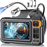 Borescope Dual Lens Endoscope Camera with Light, 4.3" IPS 1920P HD Inspection Camera, 7.9mm IP67 Waterproof with 8+1 Adjustable LEDs, 16.5FT Semi-Rigid Snake Cable for Mechanic, Cool Gadgets for Men