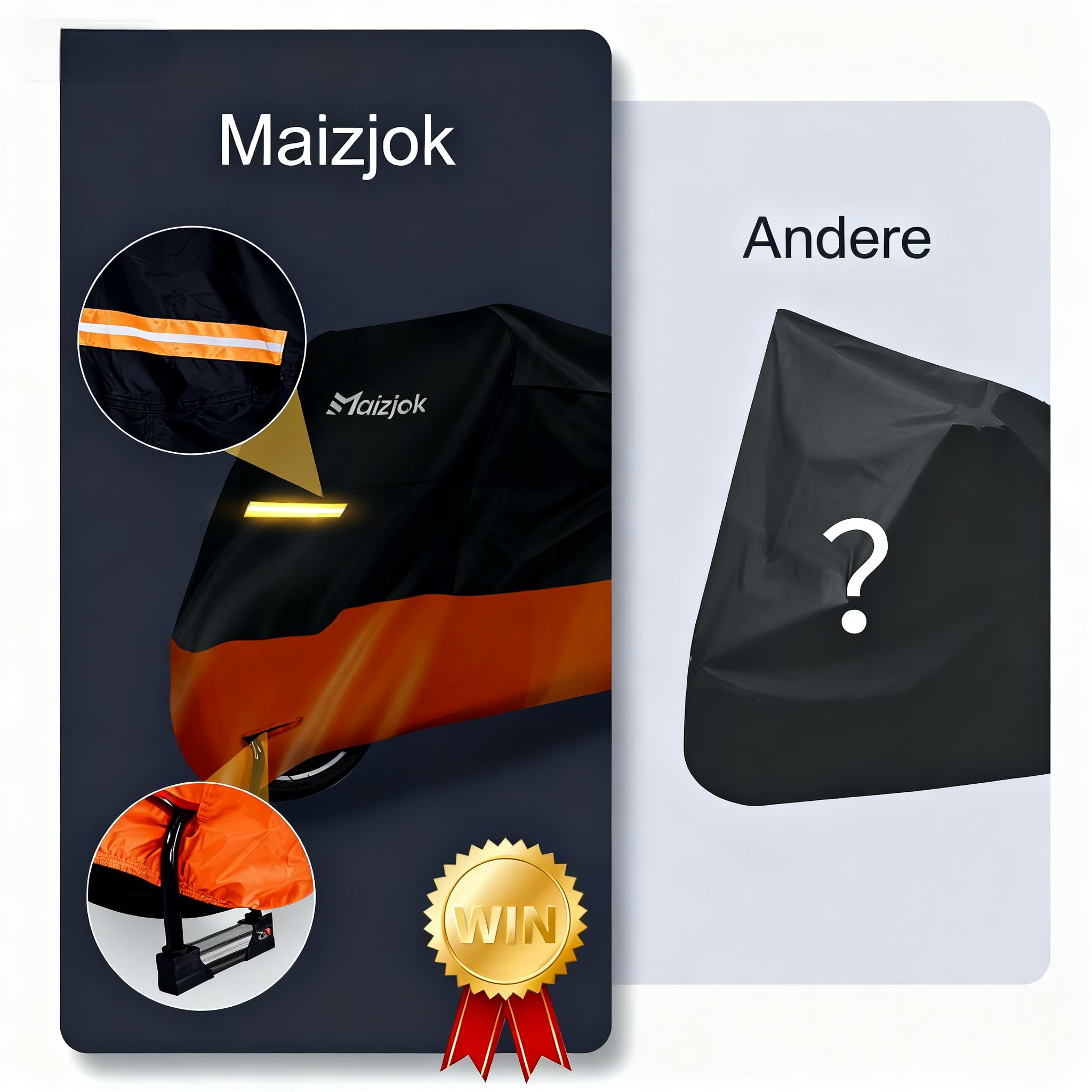 Maizjok Motorrad Abdeckplane Outdoor Motorradabdeckung Wasserdicht 210D Motorrad Garage Plane, Motorradplane Abdeckung Winterfest für Moped Roller Motor Enduro/Straßen 245x105x125cm - Test SEHR GUT 4