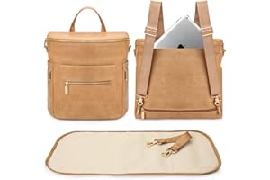 miss fong Diaper Bag Backpack Baby Diaper Bag, Large Leather Diaper Bag Backpack with 15 Pockets Diaper Bag Organizer, Changing Pad, Stroller Straps and 2 Insulated Pockets (Convertible, Peanut)