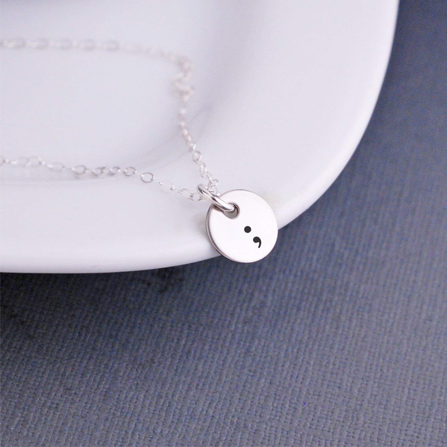 Tiny Sterling Silver Semicolon Necklace 
