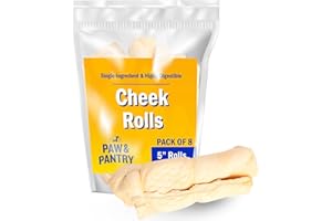 Paw & Pantry 5" All-Natural Beef Cheek Rolls for Dogs (Pack of 8) - Single-Ingredient, Grain-Free, No Harmful Additives, Great Rawhide Alternative