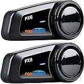 Fodsports FX6 Motorcycle Bluetooth Headset 2 Pack, 6 Riders Group Motorcycle Intercom Bluetooth, 1000M Motorbike Helmet Communication Systems/Voice Command/Universal Pairing/FM Radio