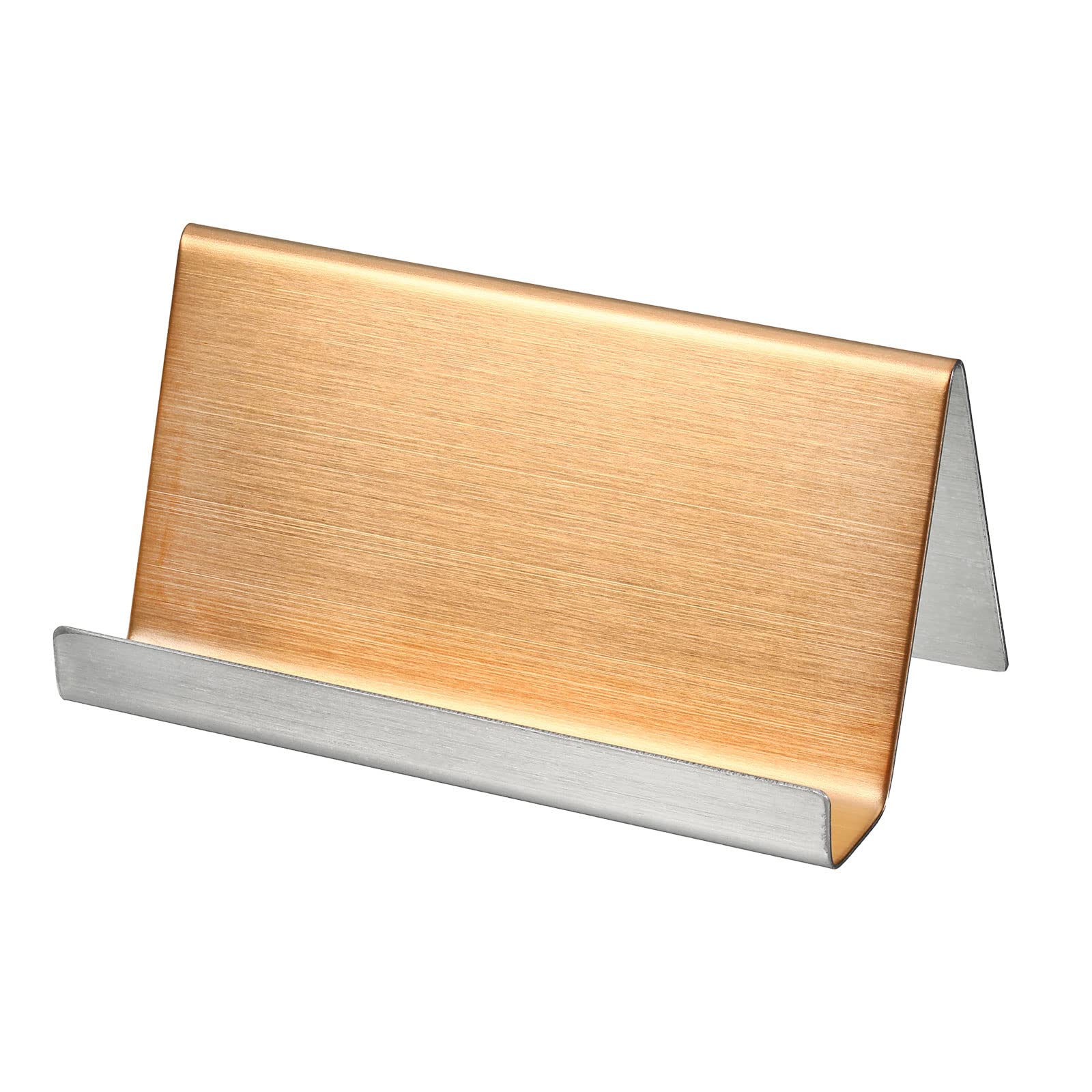 PATIKIL Business Card Holder, Brushed 304 Stainless Steel Desktop Name Cards Display Stand for Office Desk, Rose Gold