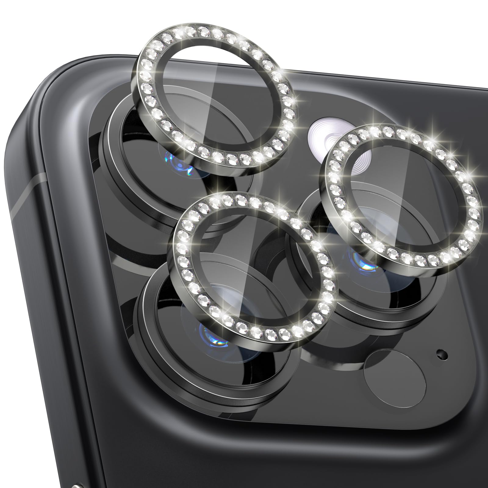 CloudValley [3 for iPhone 15 Pro / 15 Pro Max Camera Lens Protector, Ultra-HD Tempered Glass Camera Cover [Case-Friendly] Metal Individual Lens Screen Protective Ring, Diamond Natural Titanium