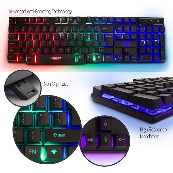 GAMING KEYBOARD AND MOUSE AND MOUSE PAD AND GAMING HEADSET, WIRED LED RGB BACKLIGHT BUNDLE FOR PC GAMERS AND XBOX AND PS4 USERS – 4 IN 1 EDITION HORNET RX-250