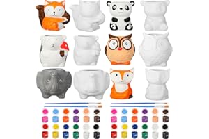 Sunnychicc 12 Sets DIY Ceramic Animal Succulent Pots Figurines Unpainted Ceramic Bisque Paintable Animal Ceramic Flowerpots with Drainage Hole Ready to Paint for Kids Classroom Craft Project Acticity