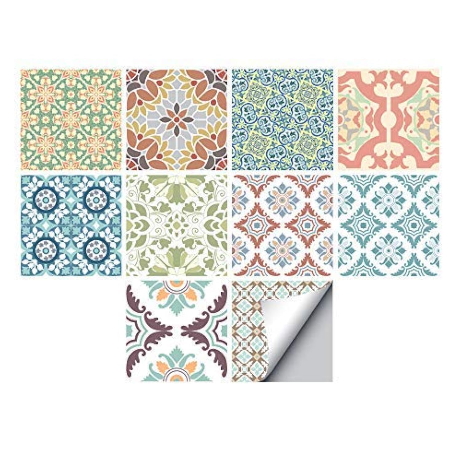 Floor Wall Tile Transfers Sticker for Home Decor, Peel & Stick self-Adhesive splashback, Tile Decals for Living Room Kitchen Bathroom Decor, 10 Piecesx20x20cm, Watercolor