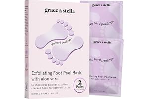 grace & stella Award-Winning Foot Peel Mask - Foot Peeling Mask with Aloe Vera - Moisturizing Foot Mask for Dry Cracked Feet - Foot Exfoliator for Baby Soft Feet (2 Pairs, Lavender)