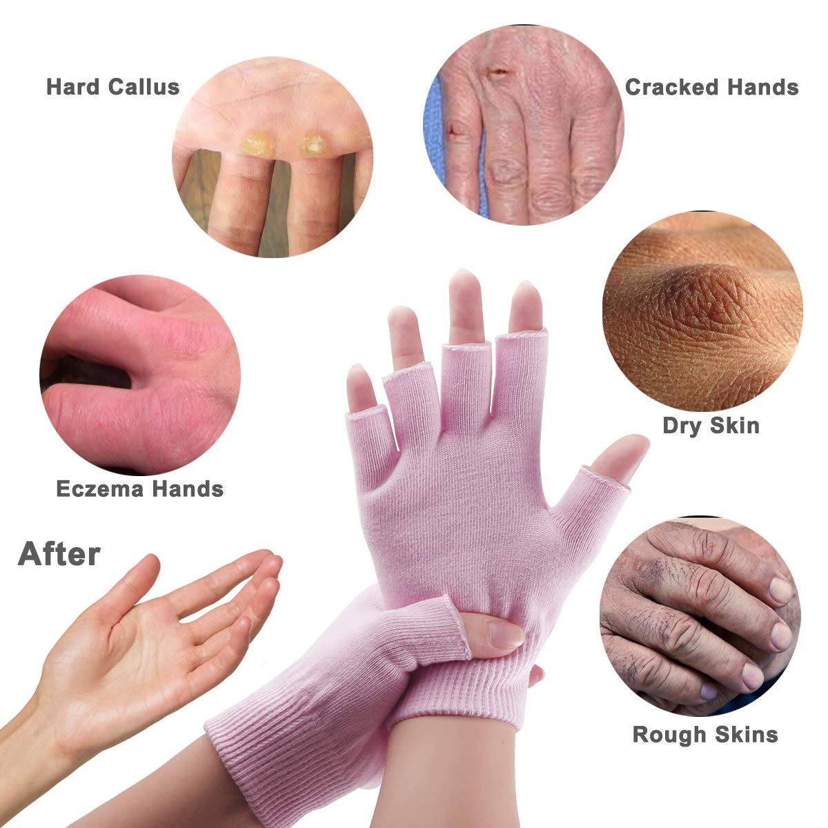 Happon Gel Moisturizing Spa Gloves Fingerless Pink Women's Gel Moisturizing Gloves Day Night Instantly Repair Eczema Dry Rough and Cracked Hands : Beauty