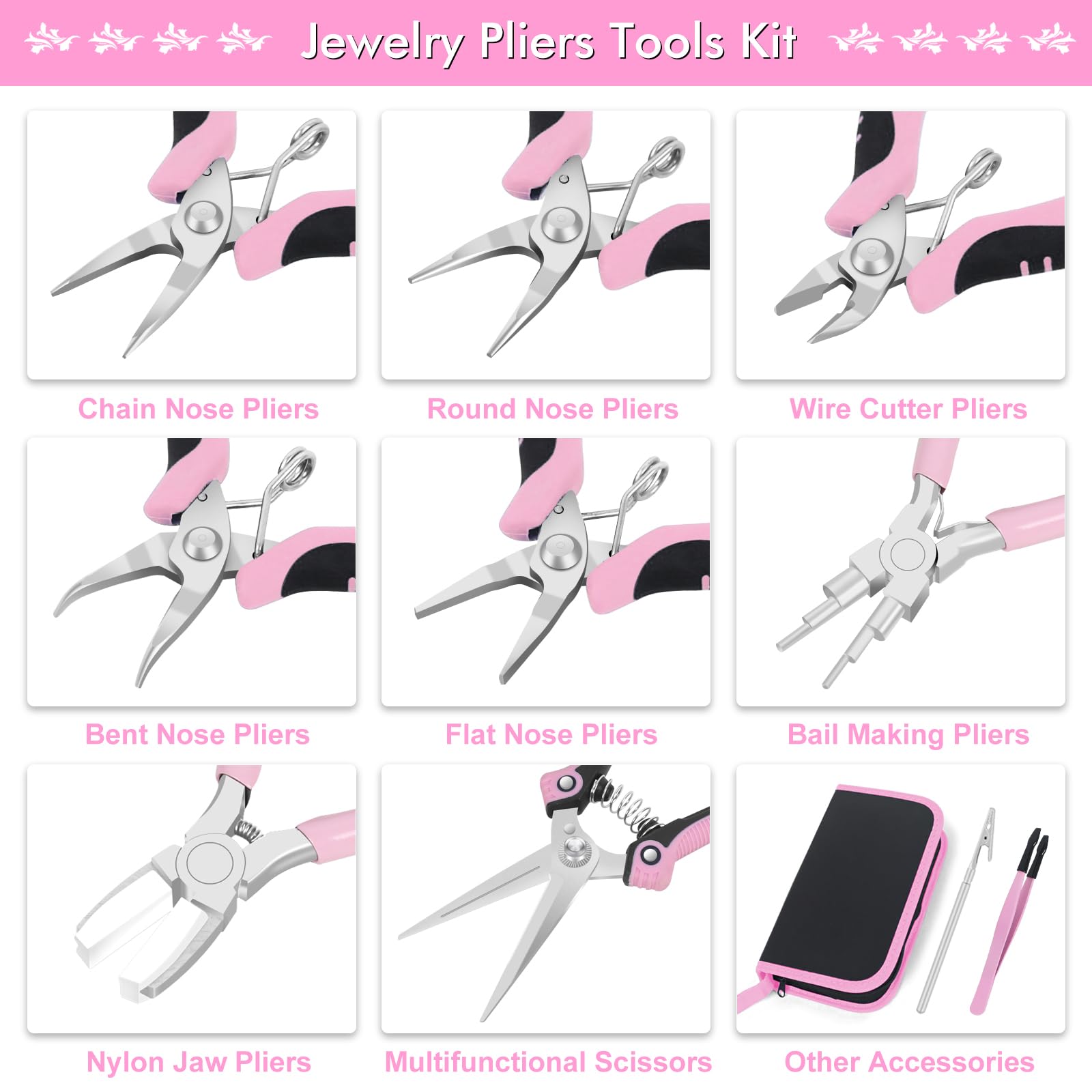 Toolour Jewelry Pliers Set Jeweler Making Tools for Adults,11pcs Professional Jewelry Pliers Tool Kit with Jewellery Making Supplies for DIY Beading Crafting Crimping Cutting Repair