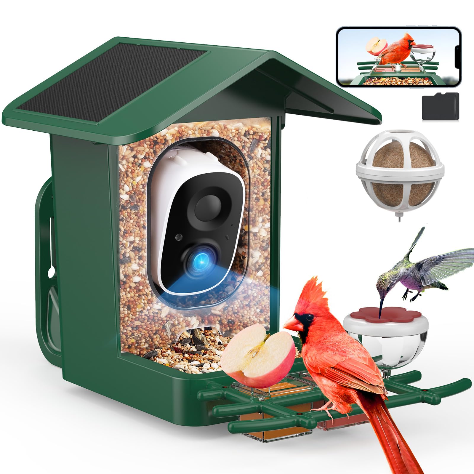 Photo 1 of PeckCam Bird Feeder with Camera Solar Powered, AI Identify & Auto Capture with 32GB Card, 2K HD Live Video Smart Bird Feeder Camera Instant Notifications in Backyard, Gift for Bird Lovers