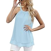 WEESO Womens Halter Tank Tops Summer High Neck Double Layers Sleeveless Tops