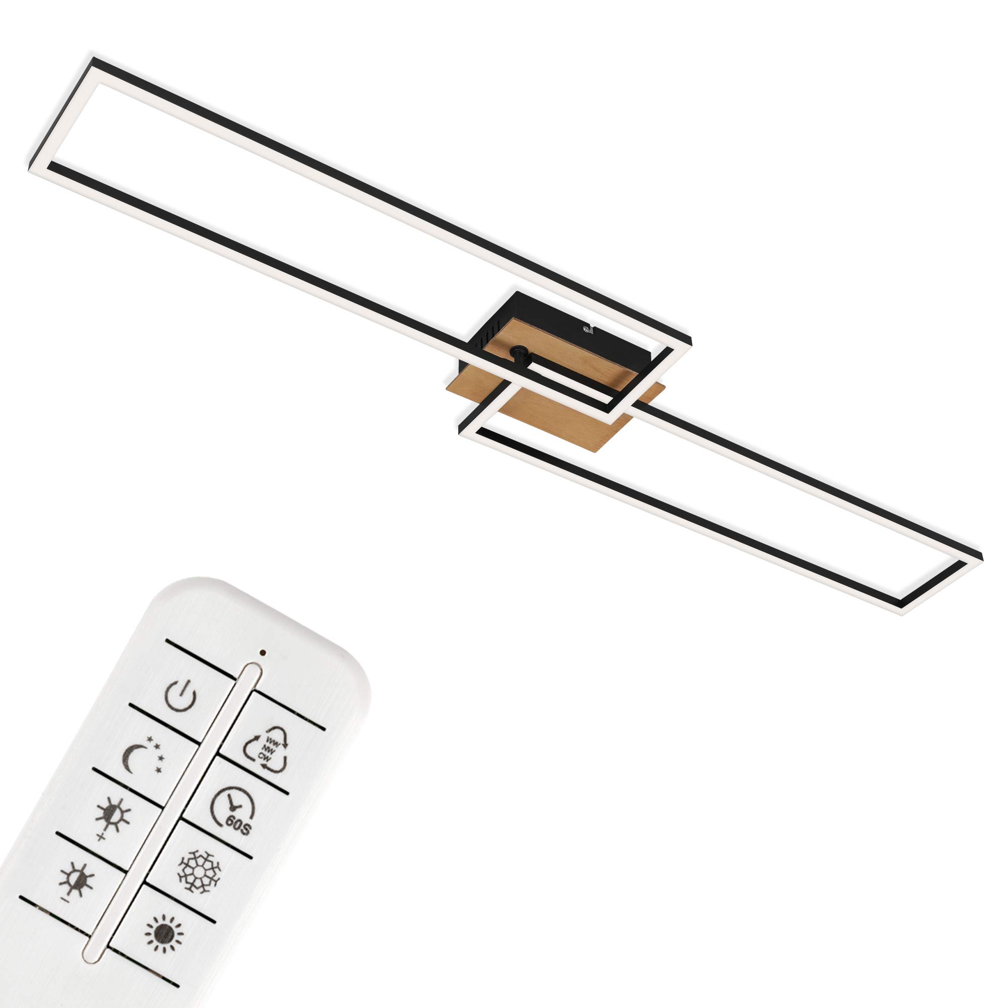 BRILONER Leuchten LED dimmable, Ceiling lamp, with Remote Control, Adjustable Colour Temperature, Night-Light Function and Timer, Wood + Black, 1100 x 248 x 85mm, 3145-014