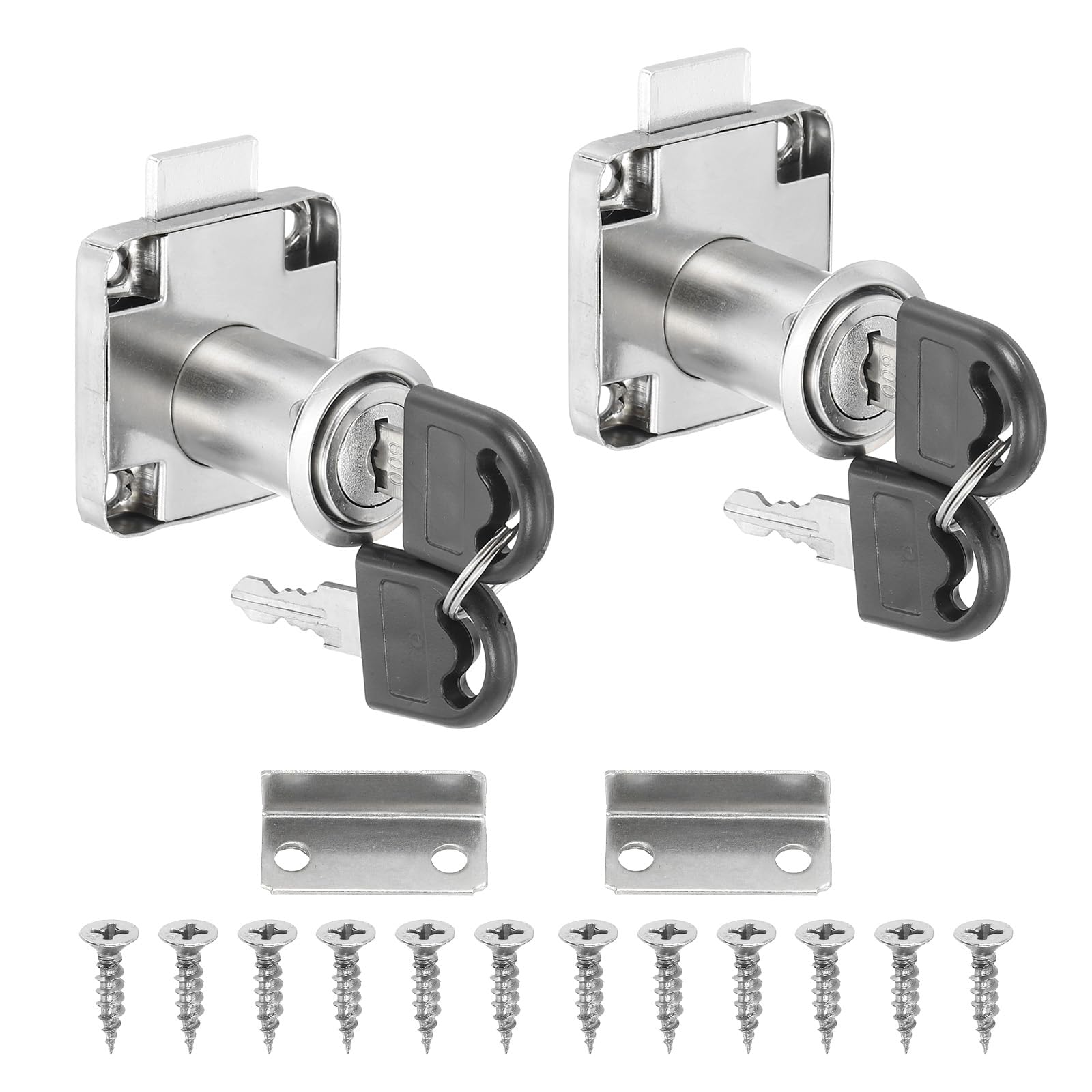 PATIKIL Drawer Lock with Keys 2Pcs Desktop Lock 1-1/4"(32mm) Cylinder Length 3/4"(19 mm) Cylinder Dia Alloy Steel Mailbox Locks Keys Alike for File Drawer Storage Lock, Silver