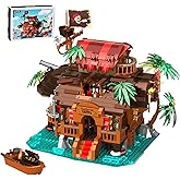 ONITUOFO Pirate Ship Tavern Building Set for Adult, Boat House Architecture Collection Toy with Light, Home Office Decor and Creative Gift for Teen 14(1312pcs)