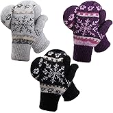 Gvhntk 3 Pairs Womens Winter Gloves Mittens Snowflake Knit Glove Thick Warm Lined Wool Gloves Christmas Mittens Cold Weather