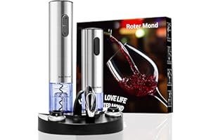 Electric Wine Opener Set, Roter Mond Automatic Wine Bottle Opener with Charging Base, 7-in-1 Wine Present with Wine Aerator Pourer Electric Vacuum Pump with 2 Stoppers Wine Foil Cutter for Home Party