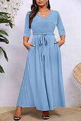 Runwind Plus Size Dress for Women 3/4 Sleeve V Neck