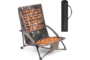 Teenyyou 1 Pack Heated Hunting Chair, Portable Low Down Hunting Seat Pad Cushion with Carry Bag, Adjustable 3 Mode Folding Chair for Turkey Blind Deer Ground Duck Fishing, No Power Bank (Camo)