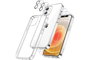 JETech 5 in 1 Case for iPhone 12 6.1-Inch, with 2-Pack Screen Protector and 2-Pack Camera Lens Protector, Non-Yellowing, Full
