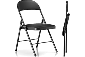 Fenbeli 2 Pack Folding Chairs with Cushion Black Metal Chairs with Breathable Fabric Seat and Sturdy Steel Frame 330 LBS Capacity Foldable Chairs for Office Party Meeting Outdoor Use