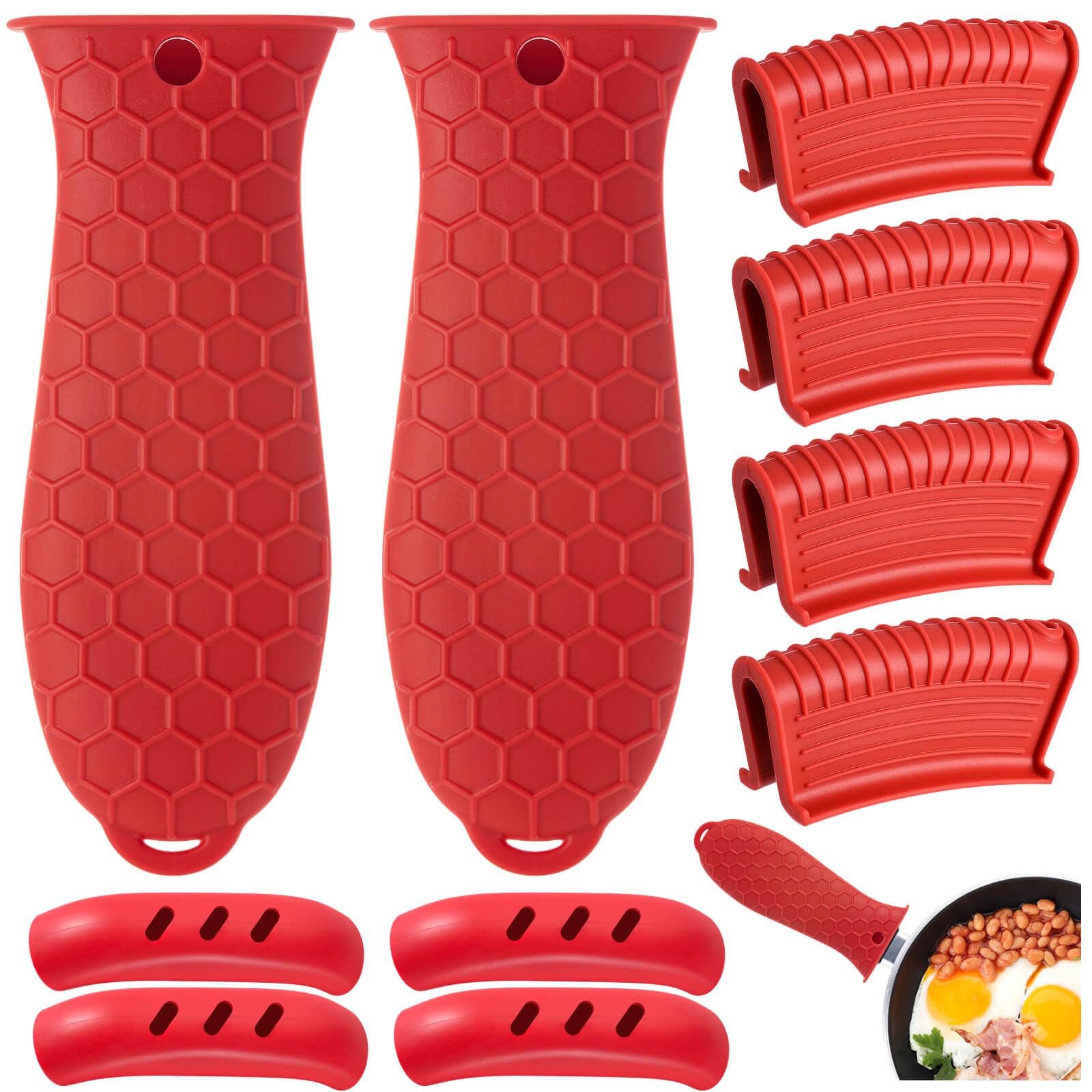 Photo 1 of 10Pcs Cast Iron Handle Cover, Silicone Hot Handle Holder, Heat Resistant Cast Iron Skillet Covers Potholder for Frying Pans and Griddles Kitchen Supplies